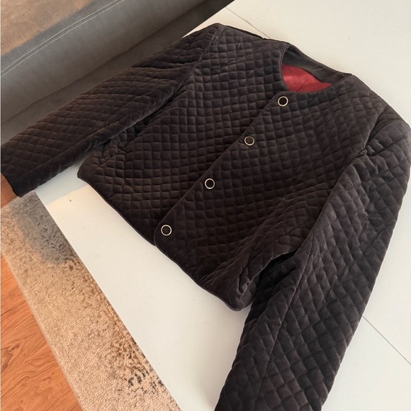 Vintage ALFRED SUNG Brown Velvet Quilted Cropped Blazer Jacket Coat - Picture 2 of 7